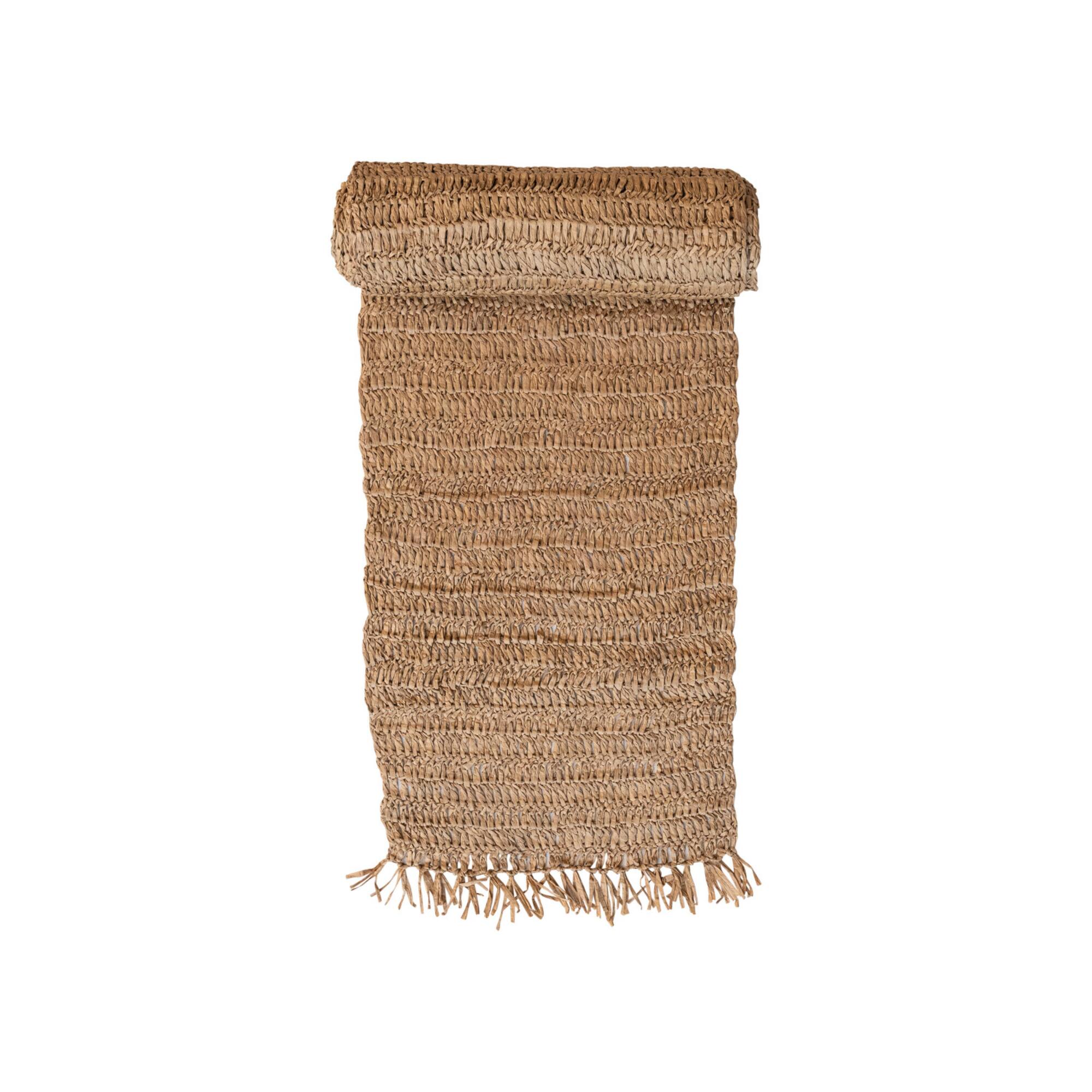 Hello Honey® 108" Natural Woven Raffia Table Runner with Fringe
